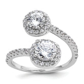 Cheryl M Sterling Silver Rhodium-plated Polished Round CZ Halo Bypass Ring